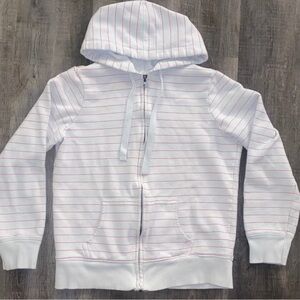💞 Women’s Size Medium White & Pink Stripe Full Zip Hoodie